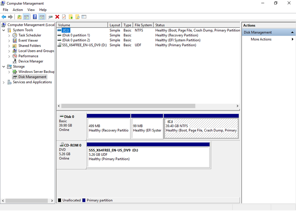 windows disk management for disk partition