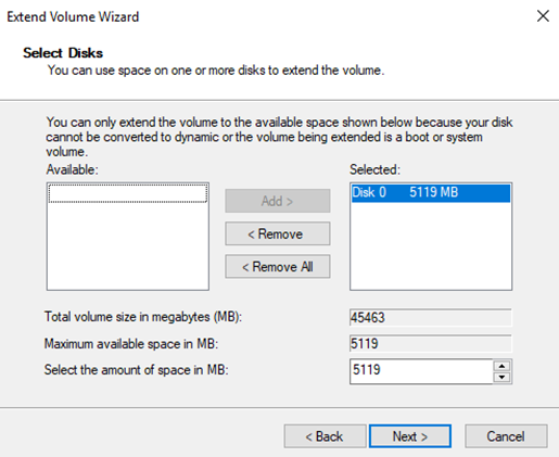 disk size setting