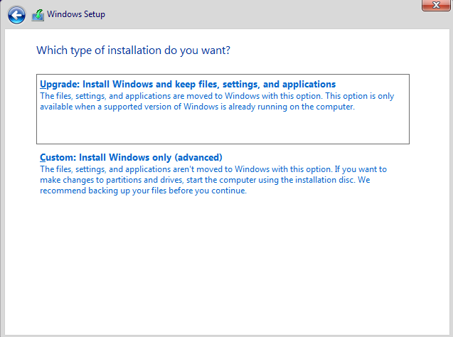 Windows 10 installation type