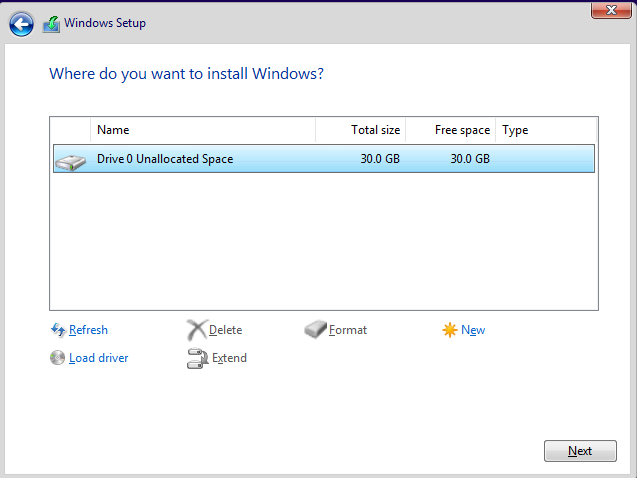 Windows Disk selection
