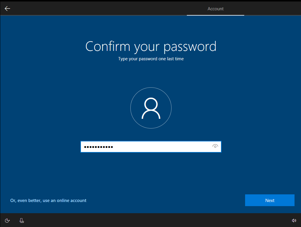 windows 10 confirm password