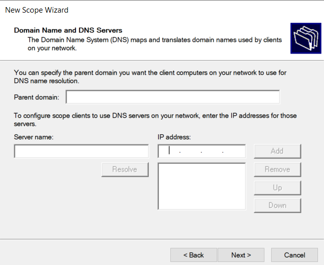 DHCP server DNS setting