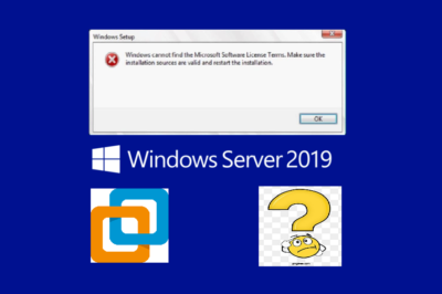 Windows cannot find the Microsoft Software License Terms. Make sure the installation sources are valid and restart the installation