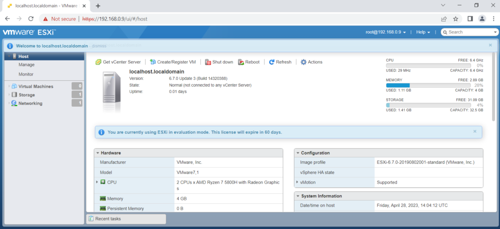 ESXi host login