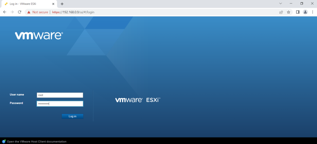 ESXi host admin console