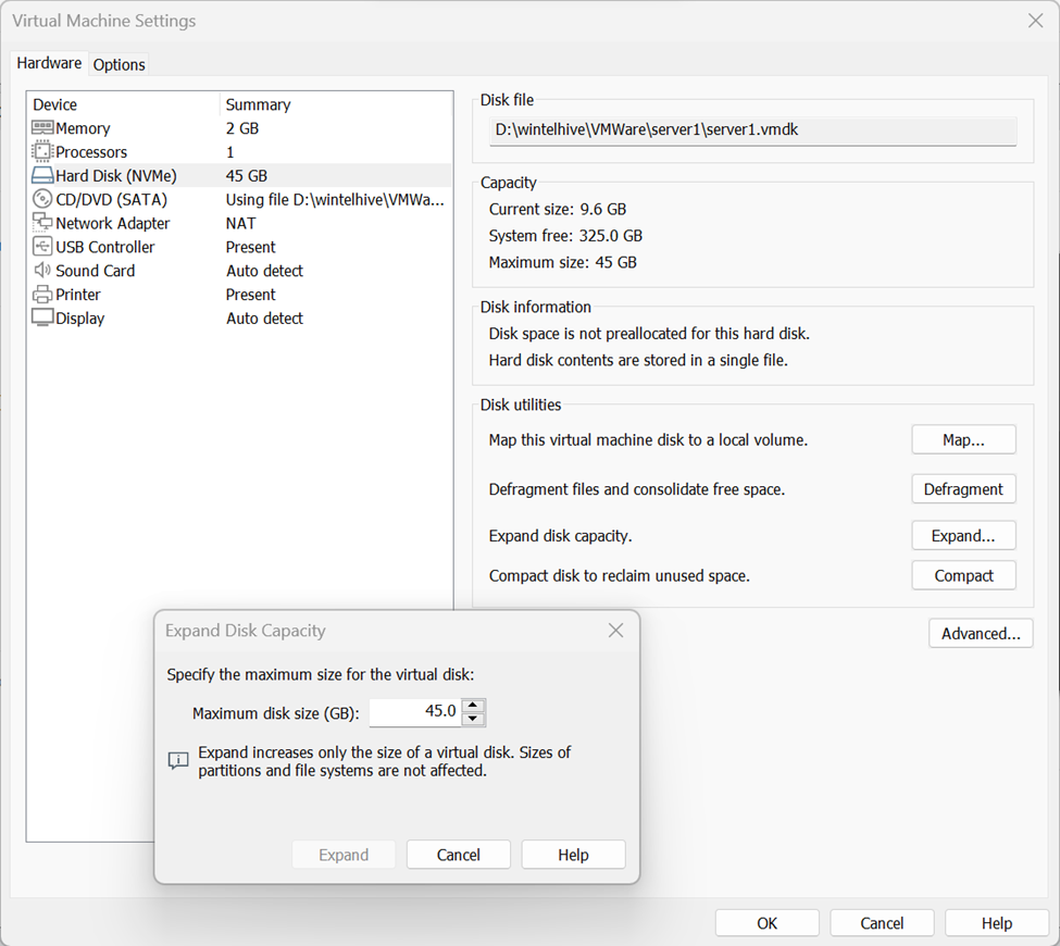 VMWare windows partition settings