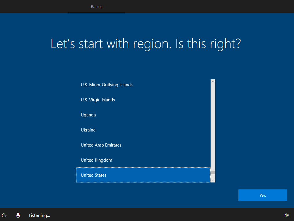 windows setup region