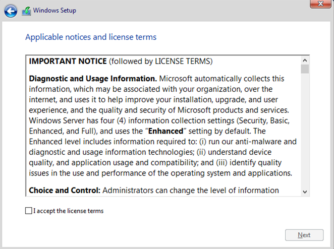 Windows server setup agreement