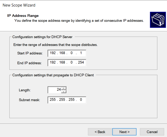 configure dhcp ip range