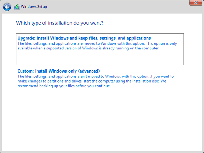 server install options