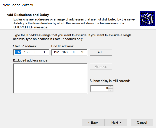 configure dhcp IP range