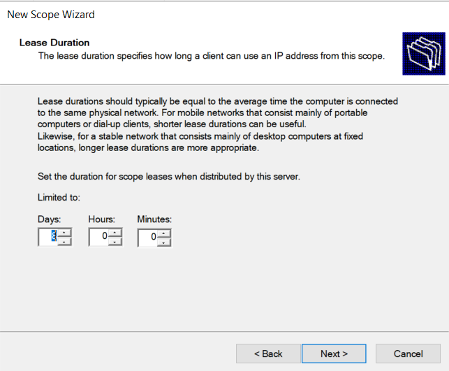 configure dhcp lease time