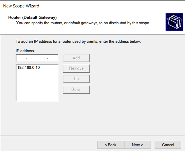 dhcp router or gateway setting