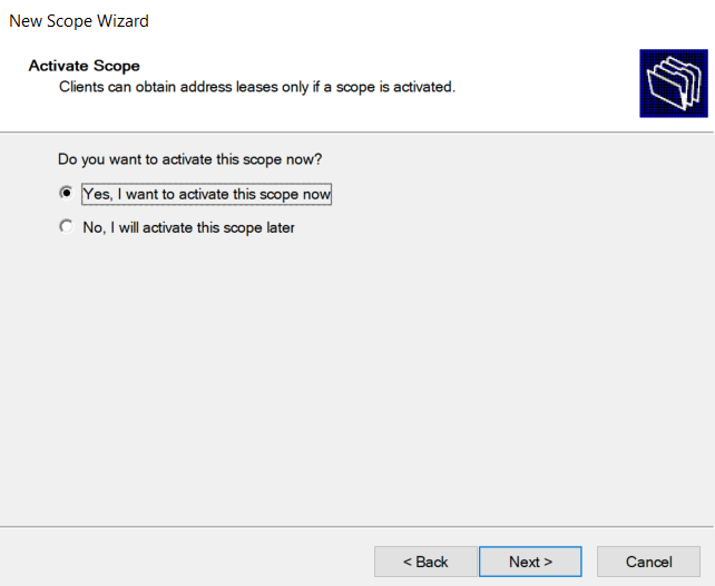 dhcp scope activation