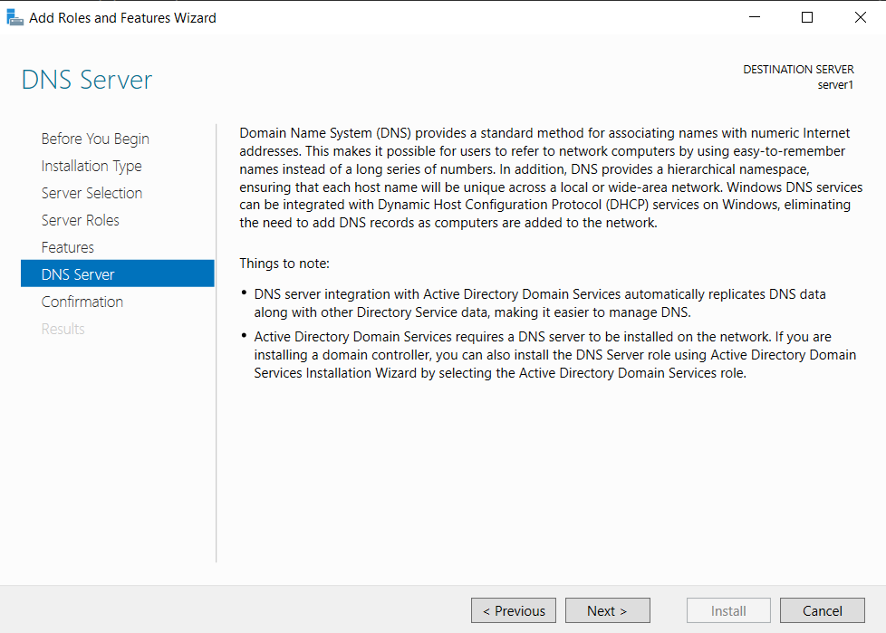 DNS service installation