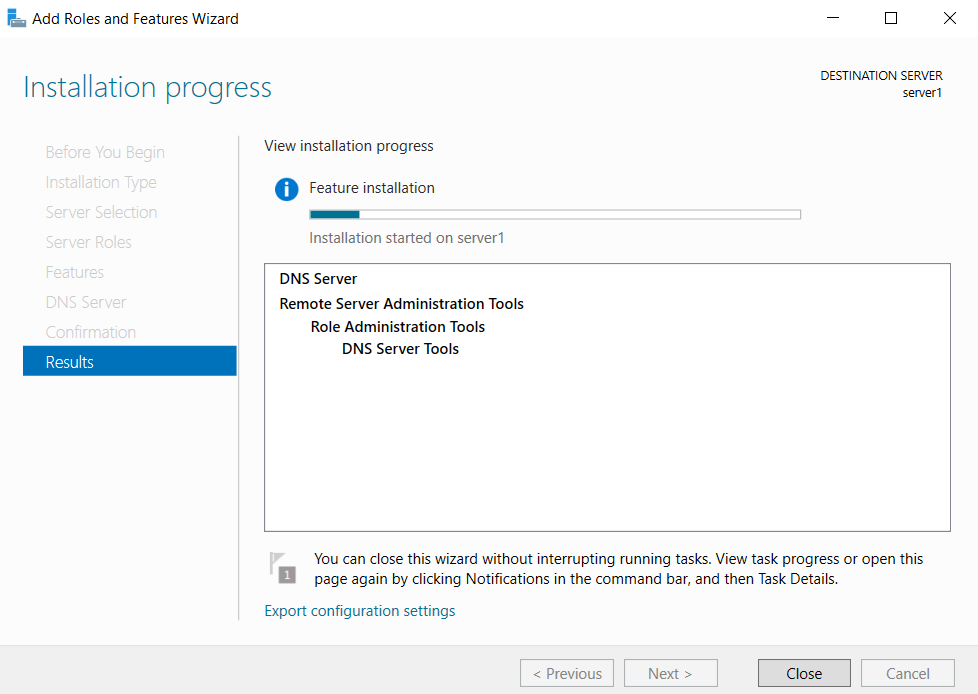 DNS installation in progress