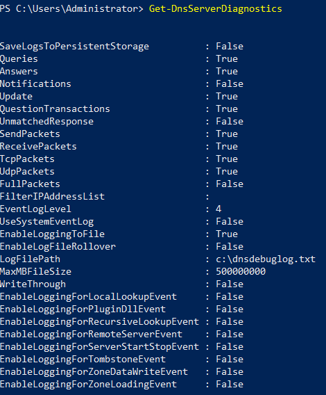 DNS Debug Lo PowerShell